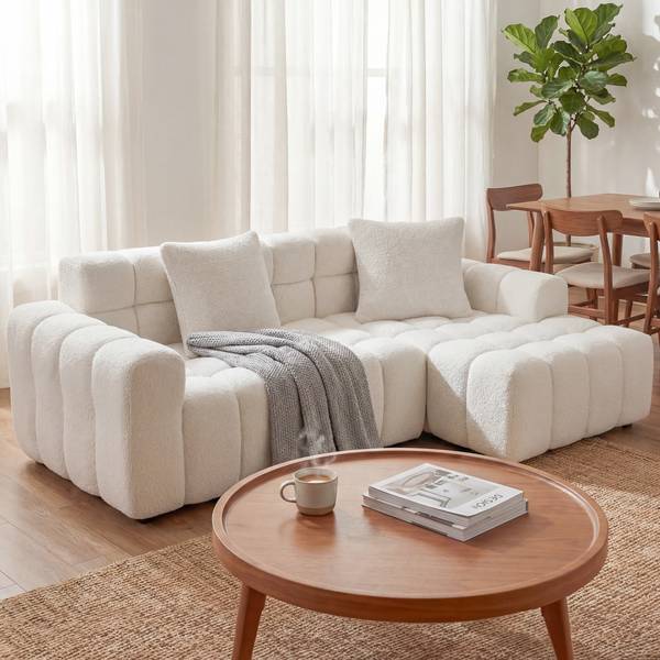 Ecksofa ZY-031 Weiß - Webstoff - 250 x 74 x 125 cm
