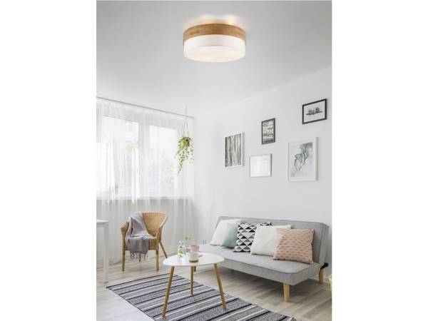 Deckenleuchte Holz Stoffschirm Weiß 50cm Holz - Weiß