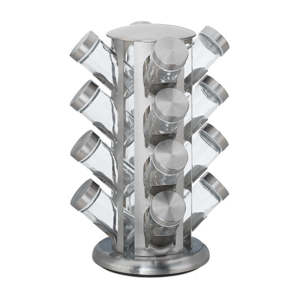 Gewürzkarussell mit 16 Gläsern Silber - Edelstahl - 22 x 33 x 22 cm