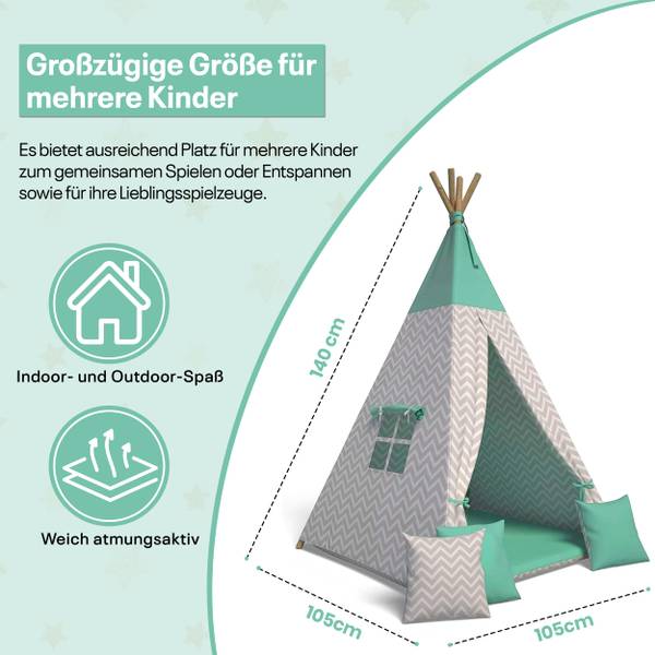 Tipi-Zelt Mit Kissen Indoor Grün