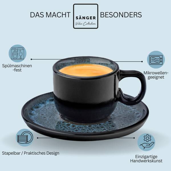 Espressotassen Set Manila - 6 teilig Blau - Stein - 2 x 6 x 2 cm