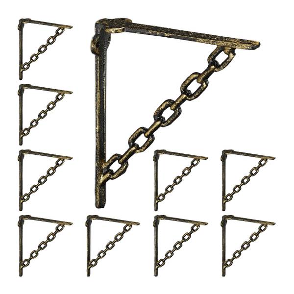 10 x Regalwinkel Gusseisen Kette bronze Braun - Gold