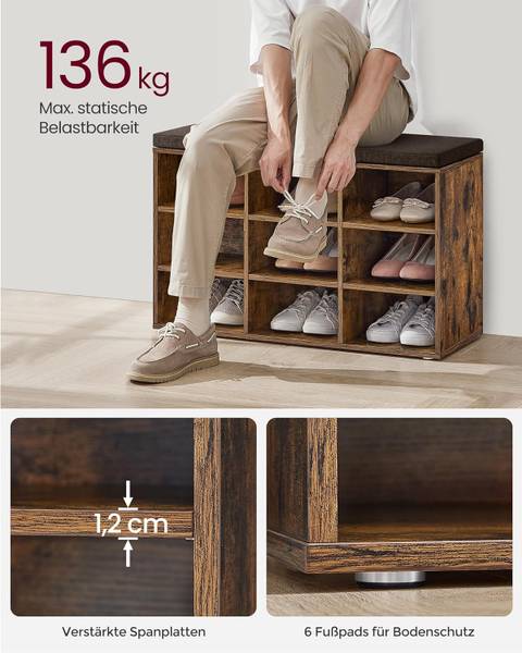 Schuhbank 100639 Braun - Holzwerkstoff - 91 x 39 x 15 cm