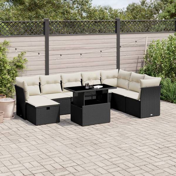 Garten-Lounge-Set 3037473-1 9-teilig Schwarz - Weiß - Polyrattan - 62 x 69 x 62 cm