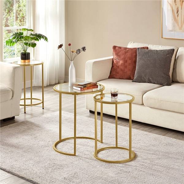 Beistelltisch Glas 2er-Set Gold - Metall - 59 x 59 x 49 cm