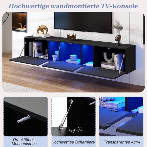 TV-meubel Ourea Ⅵ zwart - plaatmateriaal op houtbasis - 35 x 30 x 180 cm