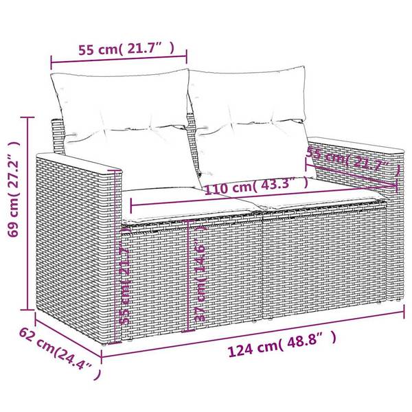 Garten-Lounge-Set 3036563-4 7-teilig Schwarz - Weiß - Polyrattan - 62 x 69 x 62 cm