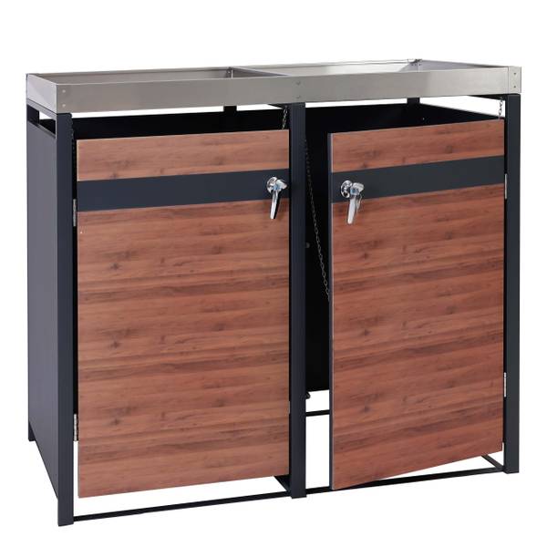 Mülltonnenverkleidung J82 (2er) Braun - Stahl - 132 x 125 x 80 cm