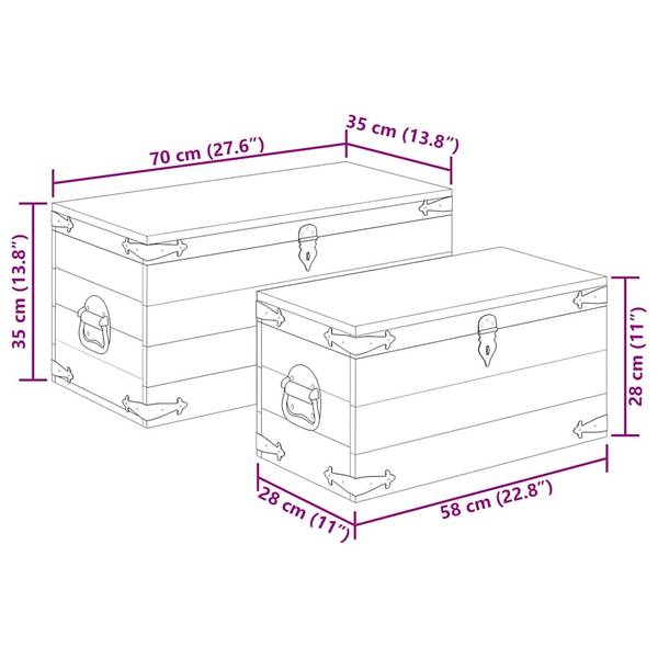 Truhe 241634 (2-teilig) Braun - Mango - 35 x 35 x 70 cm