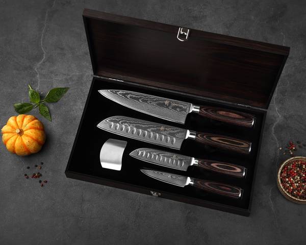 Damastmesser-Set Edib Essentials 4-tlg. Braun - Holzwerkstoff - Metall