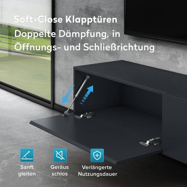 TV Lowboard TV Schrank Fernsehschrank02 Schwarz - Tiefe: 100 cm