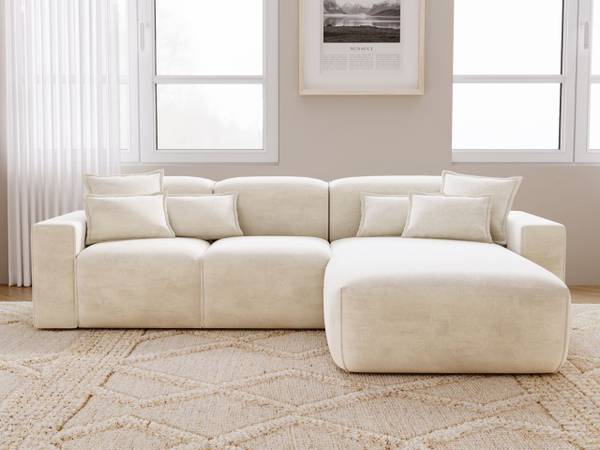 Ecksofa LENI Creme - Armlehne beidseitig montierbar - Ecke davorstehend rechts - Ottomane davorstehend rechts