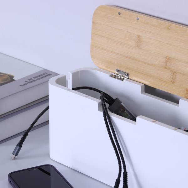 Kabelbox aus Bambus Hellbraun - Weiß