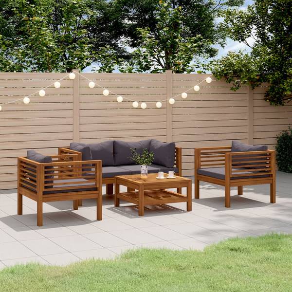 Tuinset 3011497-8 Set van 5 grijs - polyester - acacia - 65 x 35 x 65 cm