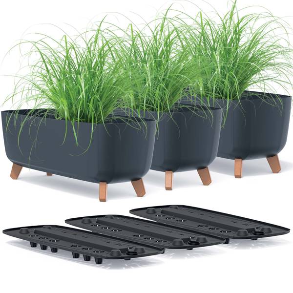 Blumentopf EDANTI 3-er set Grau - Kunststoff - 24 x 24 x 58 cm