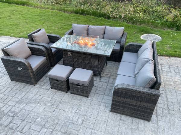 10-Sitzer Rattan Gartenmöbel Set Sofa Grau - Webstoff - Polyresin - 80 x 69 x 140 cm