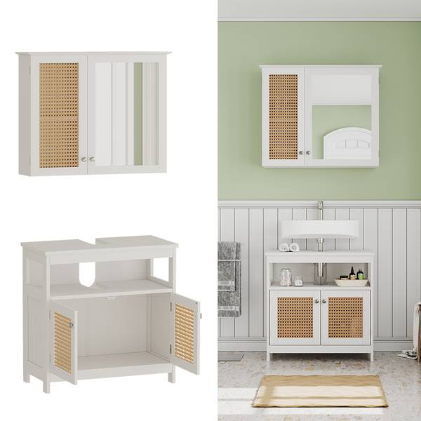 Badmöbel-Set Rosario 40445, 2er Set Weiß - Holzwerkstoff - 60 x 60 x 30 cm