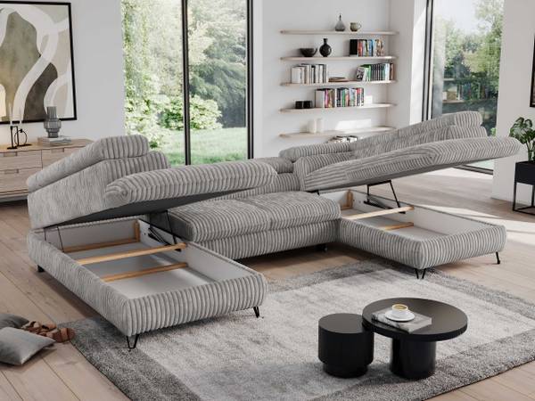 Wohnlandschaft PEDRO U Hellgrau - Cord