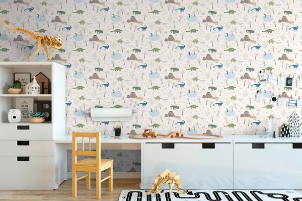 Vliestapete 4659 Dinos Kinder modern Blau - Grün - Fleece - 53 x 1005 x 1 cm