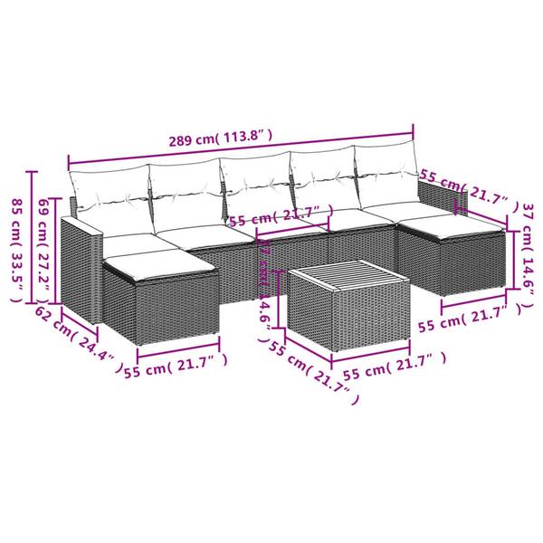 Garten-Lounge-Set 3035949-2 8-teilig Beige - Grau - Polyrattan - 55 x 69 x 62 cm