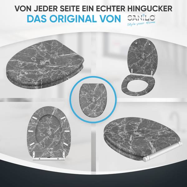 WC-Sitz mit Absenkautomatik Marmor Grau Grau - Holzwerkstoff - 38 x 6 x 48 cm