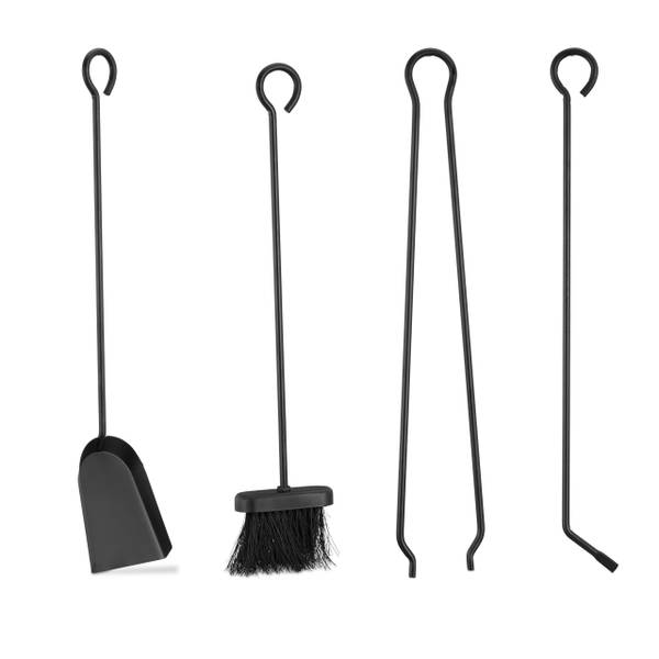 6 tlg. Kamin-Set Schwarz - Eisen - 43 x 68 x 56 cm