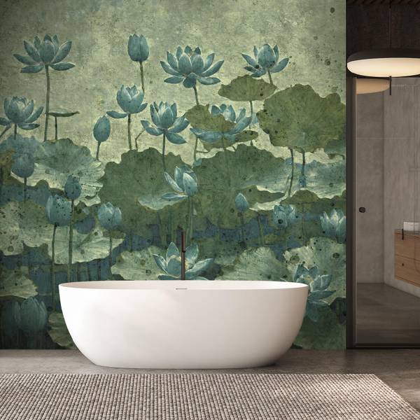 Papier peint, Nénuphars verts en fleurs 250 x 175 cm