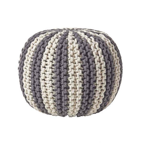 Gestreifter gestrickter Pouf Grau - 40 x 35 x 40 cm