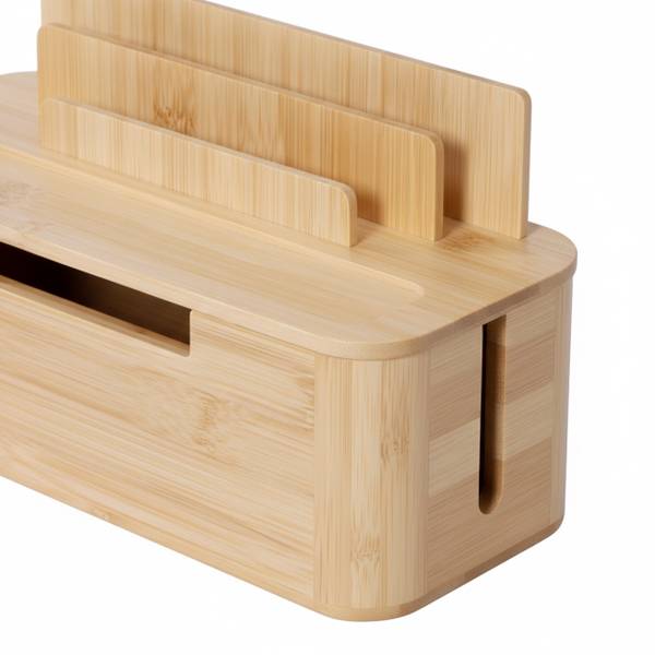 Kabelbox mit Handyhalter Bambus Braun - Holzverbundwerkstoff - 30 x 16 x 13 cm
