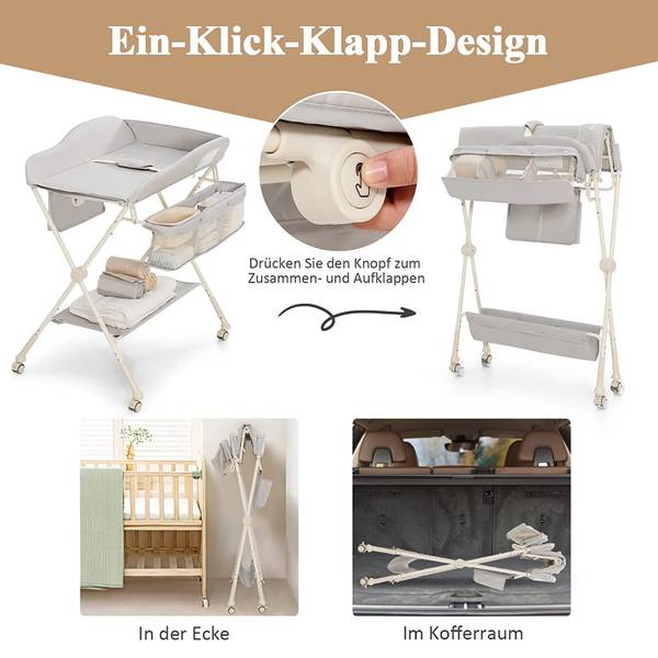 Klappbare Wickelstation Grau - Metall - 70 x 104 x 80 cm