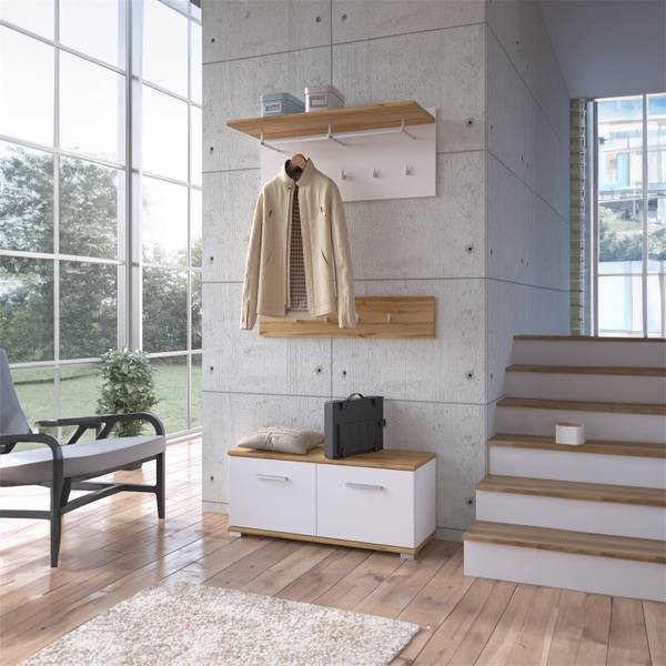 Garderobeset BILBAO bruin - plaatmateriaal op houtbasis - 90 x 60 x 34 cm