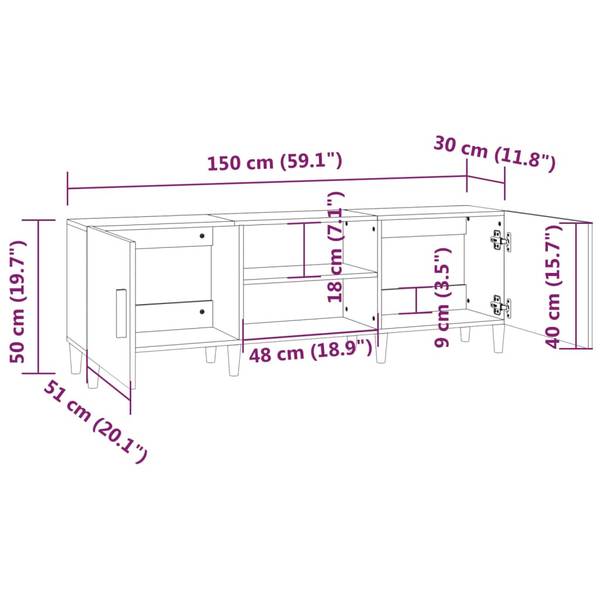 TV-Schrank 3014158 Weiß - Holzwerkstoff - 150 x 50 x 30 cm