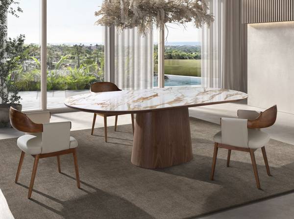Esstisch 1173 Gelb - Walnuss - Marmor - 240 x 76 x 120 cm