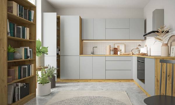 Küchenzeile AVELLINO M7 Teilauszug Braun - Grau - Holzwerkstoff - 330 x 207 x 225 cm