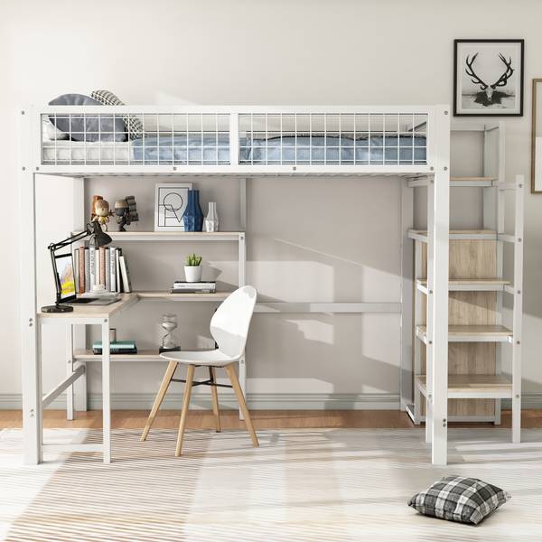Hochbett BB2452 Weiß - Massivholz - 145 x 180 x 249 cm