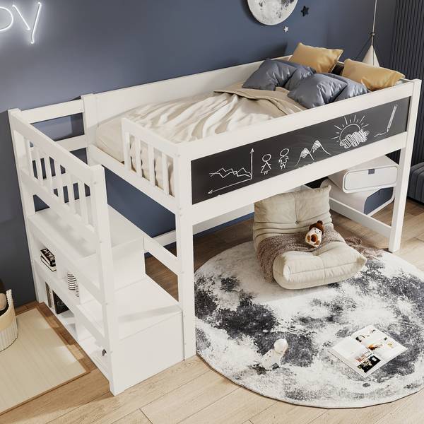 Kinderbett K-886 Weiß - Holzwerkstoff - 97 x 113 x 244 cm