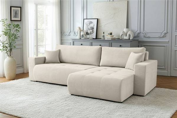Ecksofa ARMARI mit Schlaffunktion Creme - Ecke davorstehend links