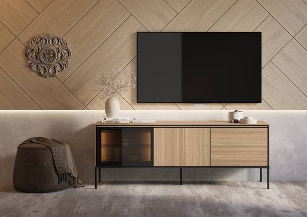 TV -Schrank VISSO Schwarz - Braun - Klarglas - 167 x 62 x 41 cm