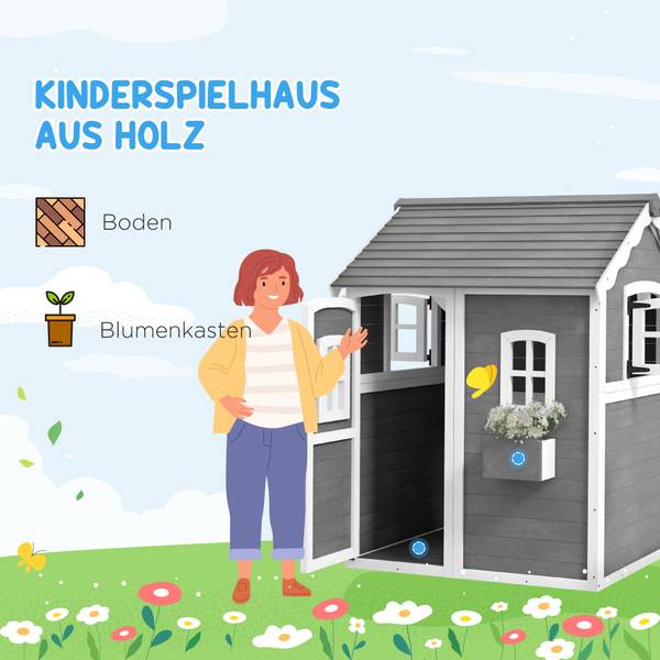 Outsunny Spielhaus Kinder 345-026V01GY Grau - Holzwerkstoff - 105 x 137 x 110 cm