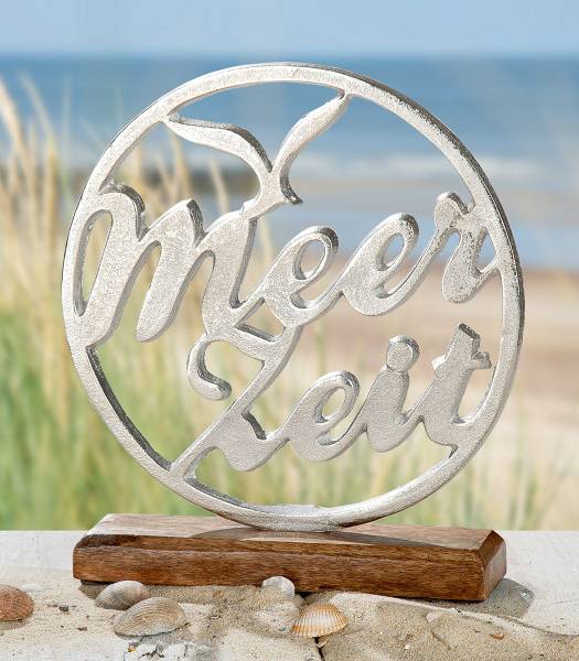 Standrelief Meerzeit Braun - Silber - Metall - Massivholz - 22 x 25 x 5 cm