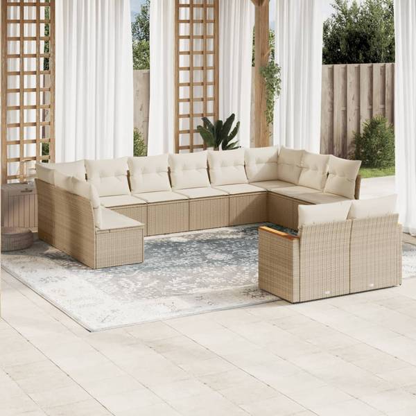 Garten-Lounge-Set 3034897-1 12-teilig Beige - Polyrattan - 62 x 69 x 62 cm