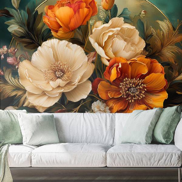 Papier peint fleurs feuilles nature 100 x 70 cm