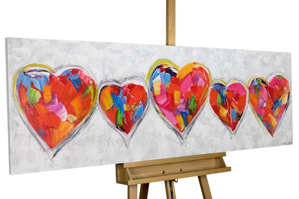 Acrylbild Handgemalt Herz Uv Grau - Baumwollstoff - 150 x 50 x 4 cm