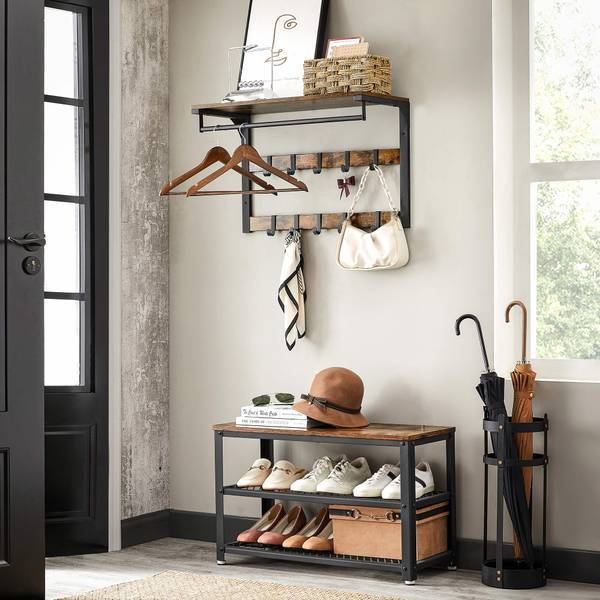 Portemanteau mural avec étagère Marron - Bois manufacturé - 30 x 42 x 65 cm