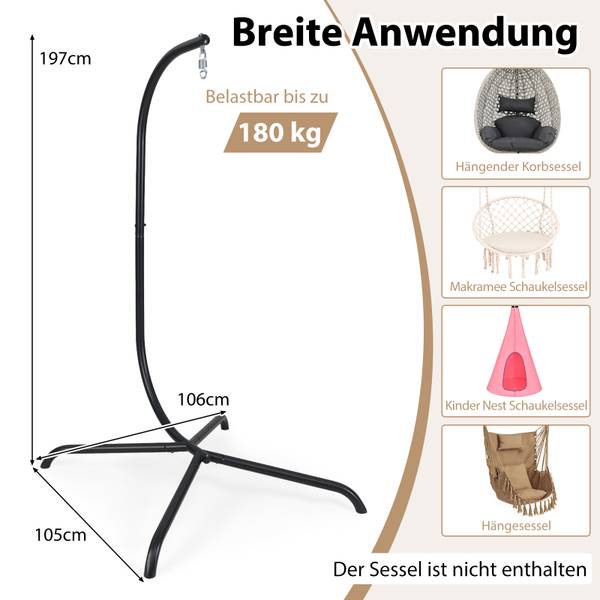 Hängemattenständer ZB34843-MDE Schwarz - Metall - 105 x 197 x 106 cm