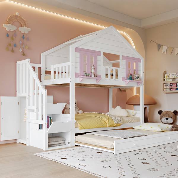 Etagenbett LucyWoody Ⅰ Weiß - Holzwerkstoff - 96 x 211 x 253 cm