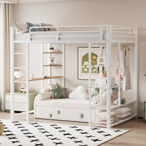 Kinderbett K-538 Weiß - Metall - 95 x 180 x 204 cm