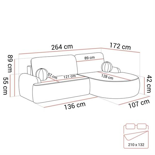 Rundes Ecksofa CLEO  mit Schlaffunktion Grau - Polyester - 264 x 89 x 172 cm