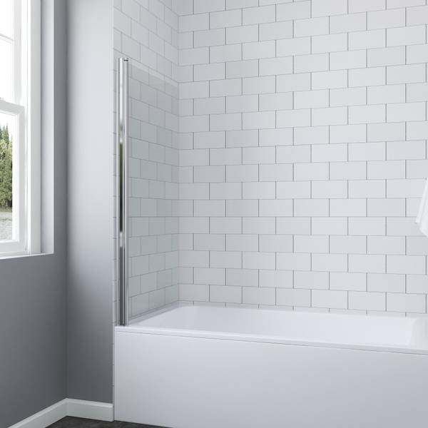 Badewanne-Duschwand D018 Silber - Glas - 144 x 144 x 0 cm