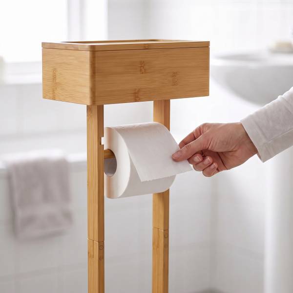 Toilettenpapierhalter mit Fach & Ablage Braun - Bambus - 25 x 65 x 20 cm
